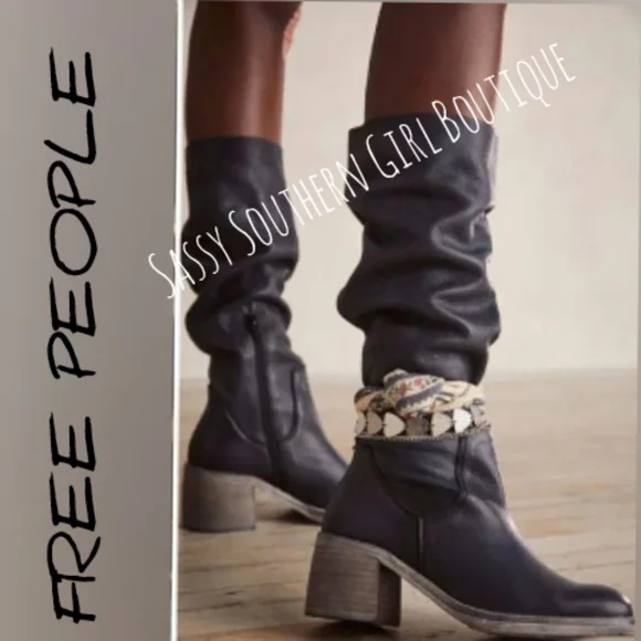 🆕⭐ FREE PEOPLE black leather tall boots
